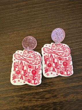 Pink Glitter Cowboy Hat Dangle Earrings